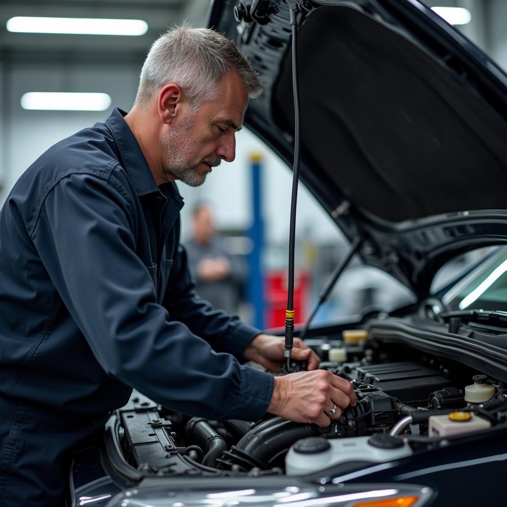 Experienced Mechanic Working on Car Engine