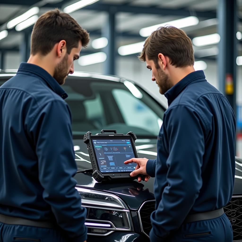 Expert Technicians Working on a Luxury Car