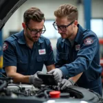 Expert Technicians Working on a Car Engine