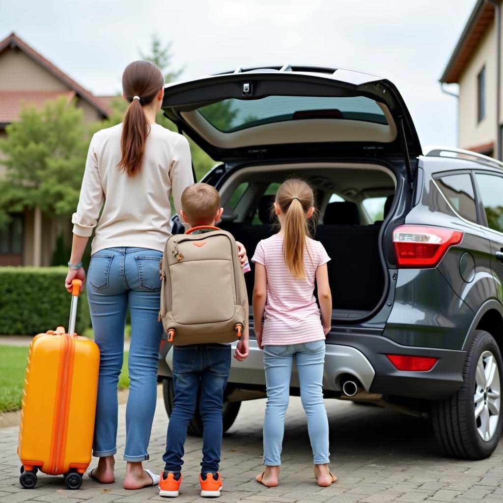 Family Packing Luggage into a Rental SUV