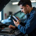 Experienced Fiat mechanic using diagnostic tools in Bangalore