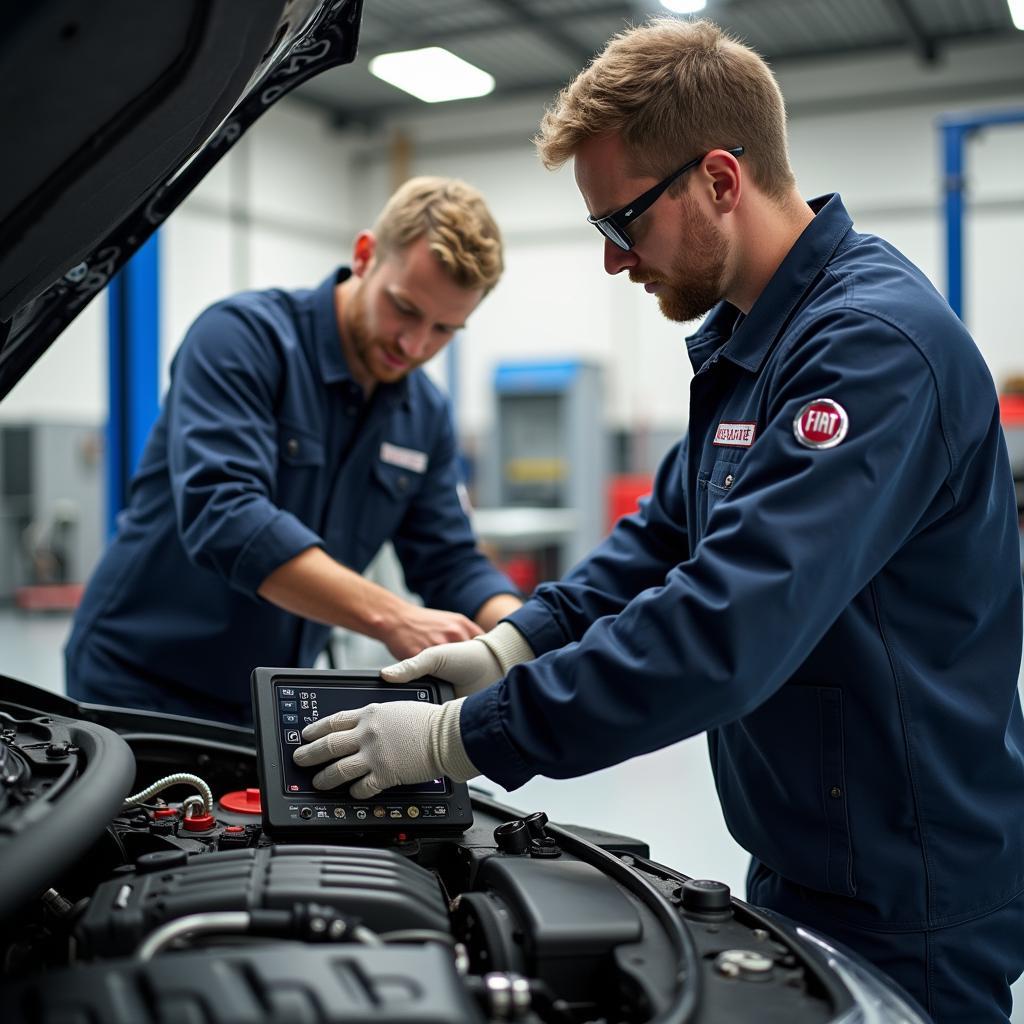 Fiat Technician Working on an Engine