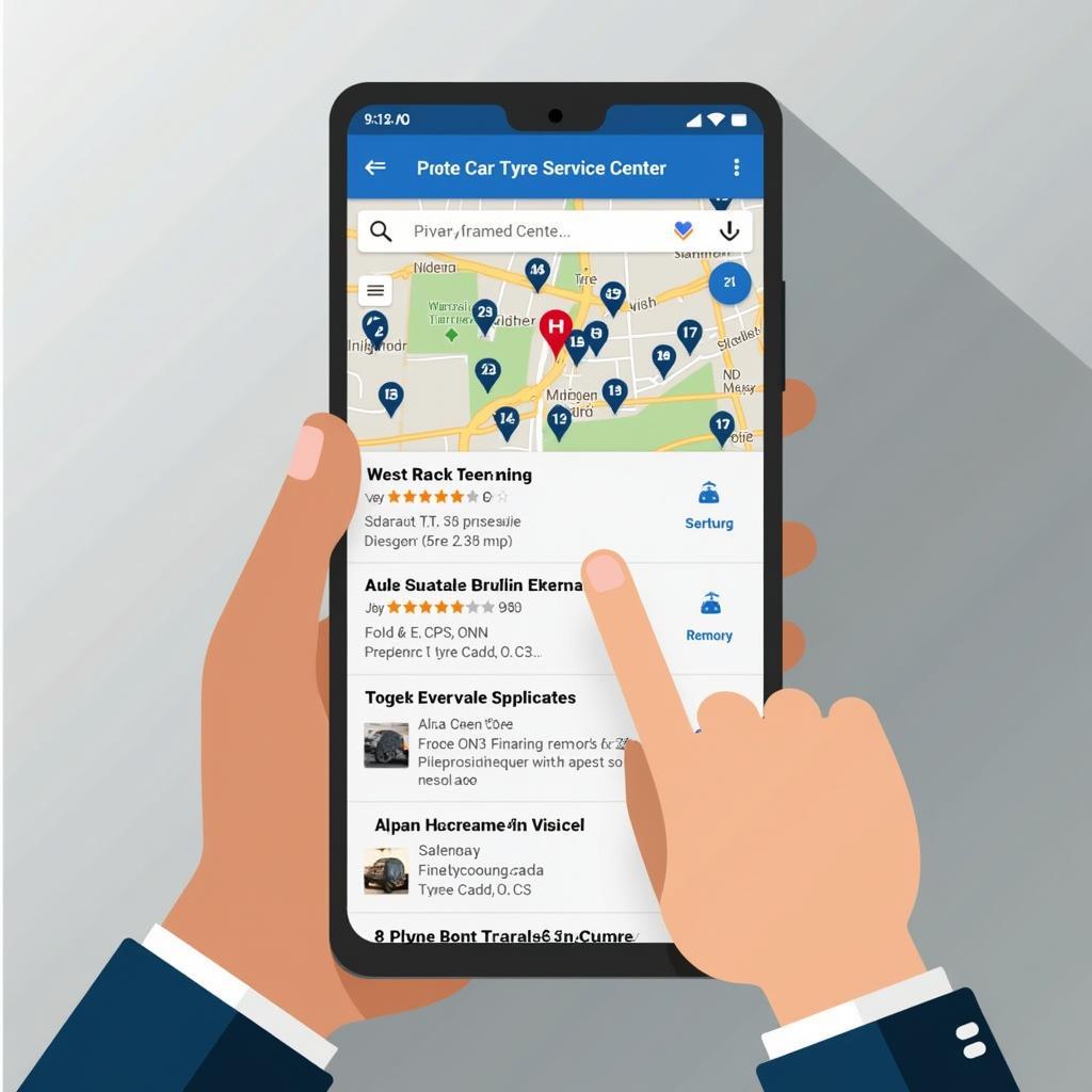 Searching for a Private Car Tyre Service Center on a Map