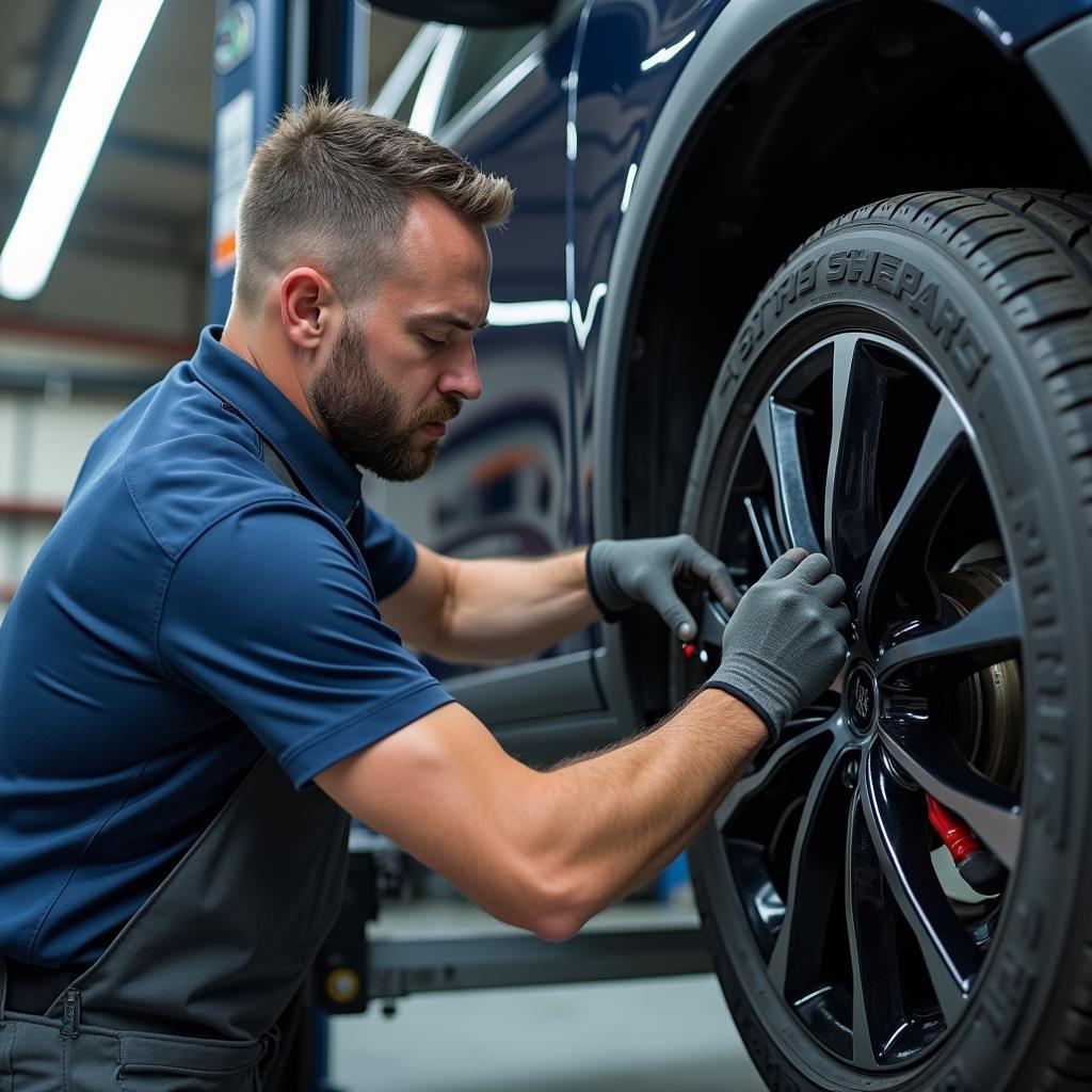 First Car Service Km Inspection: Mechanic Checking Engine Components