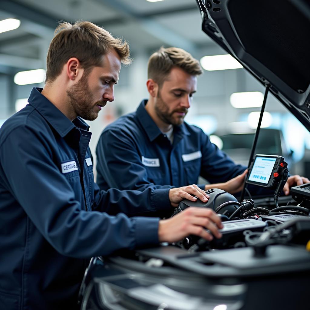 Expert Technicians Working on a Car Engine