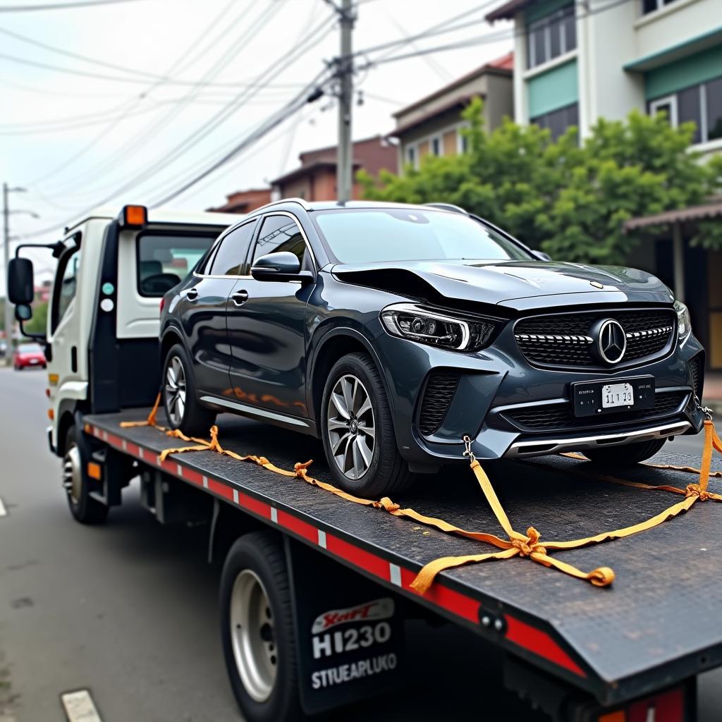 Flatbed Tow Truck in Kota Transporting a Damaged Car