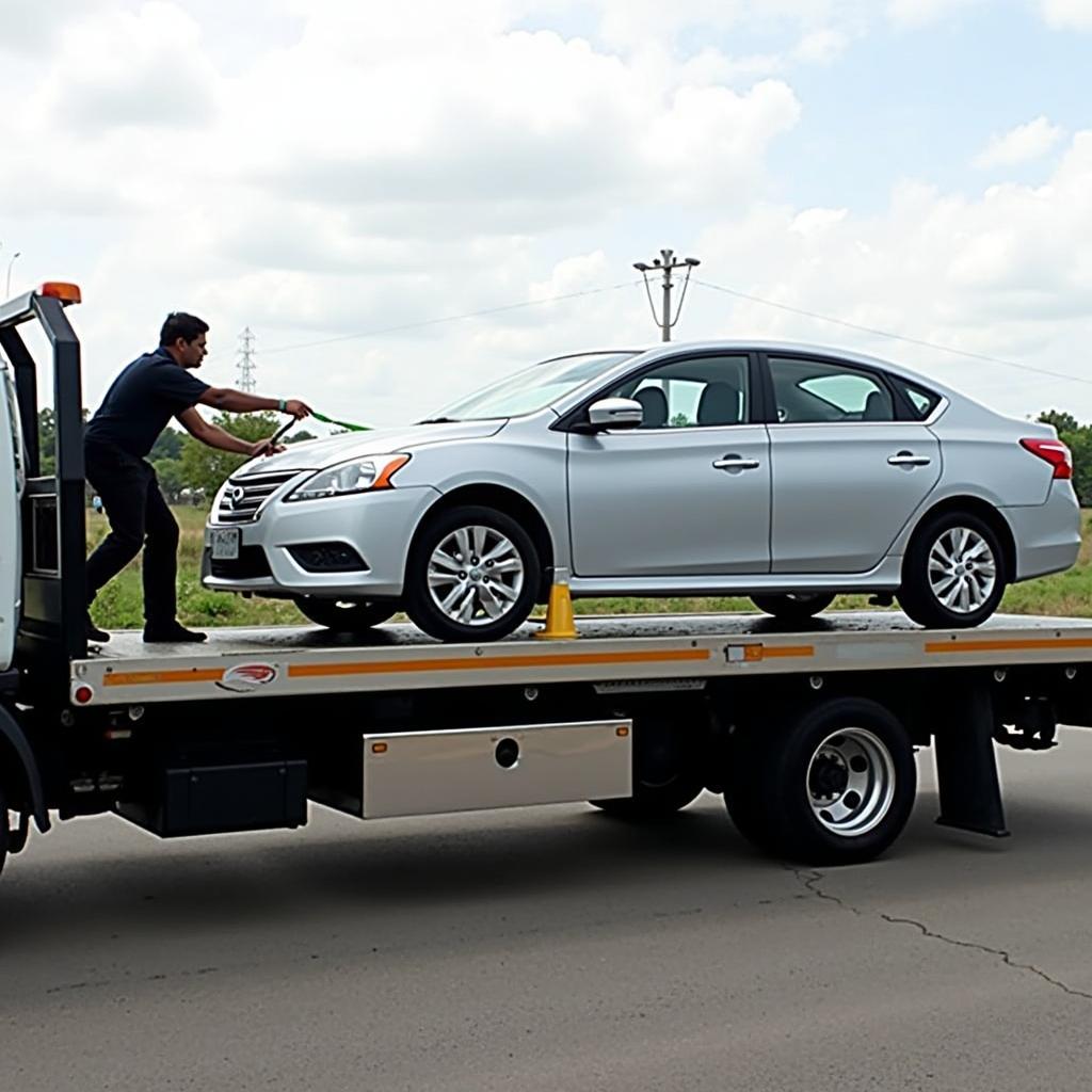 Flatbed tow truck in Tambaram picking up a car