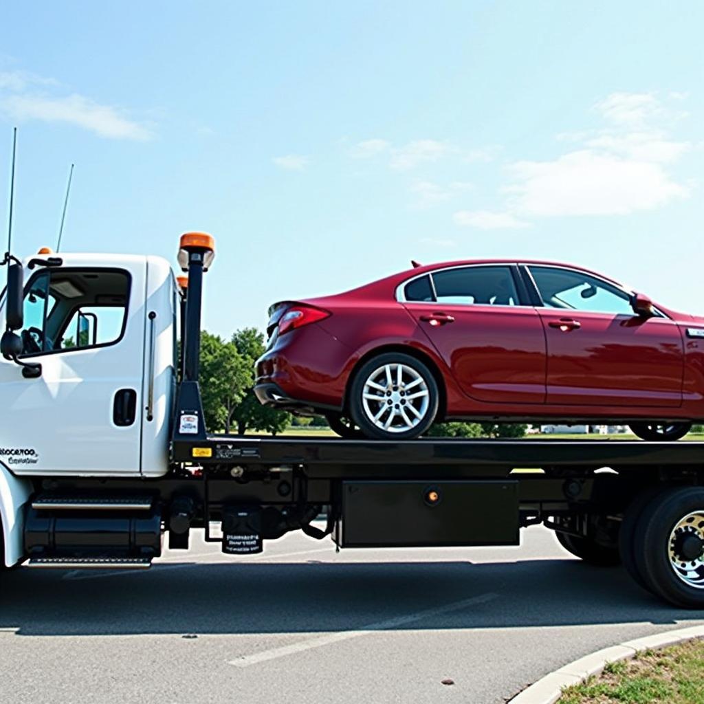 Flatbed Tow Truck Transporting a Car