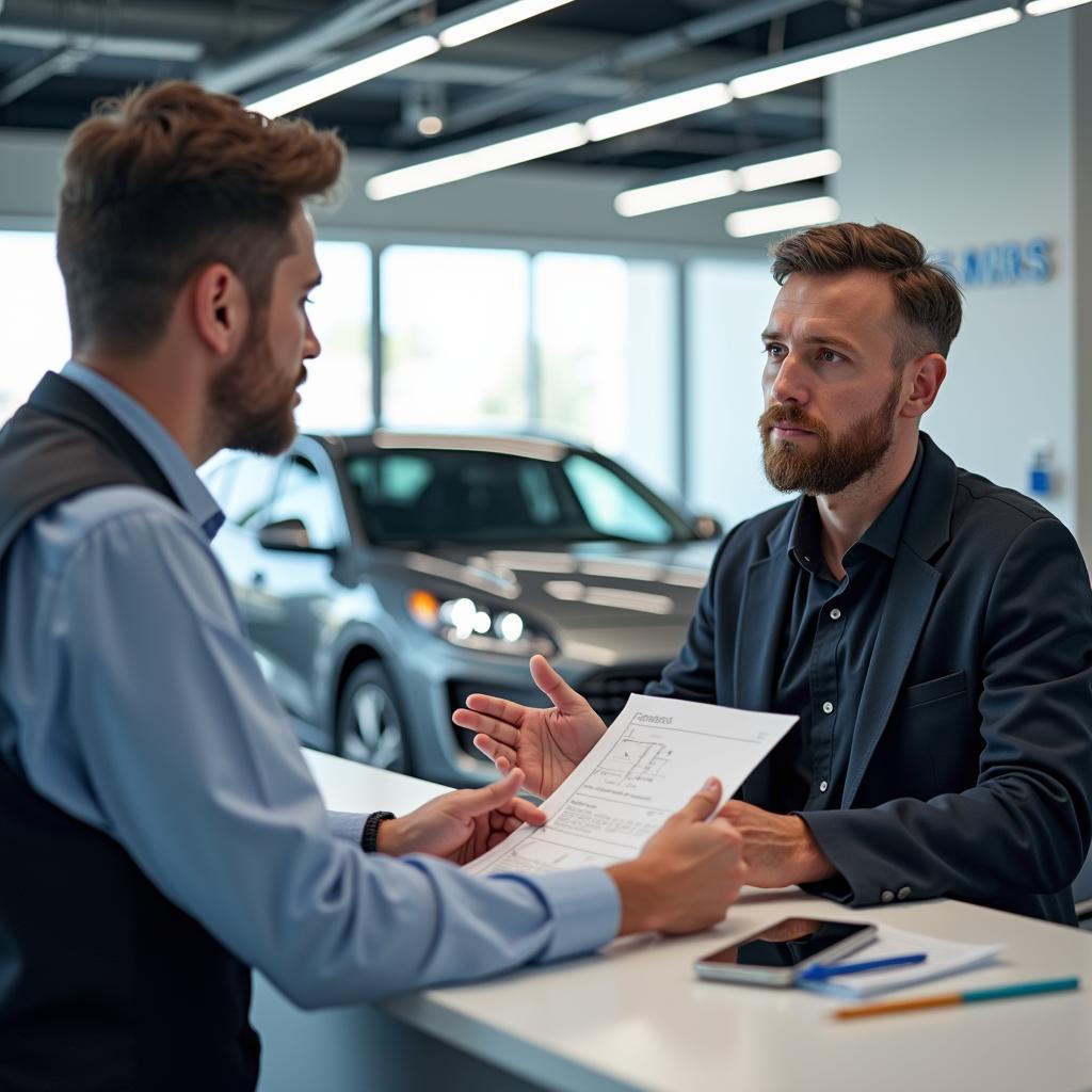 Customer Discussing Car Issues with Service Advisor