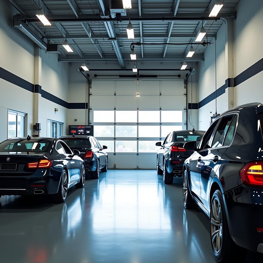 Modern and well-equipped full service car shop interior