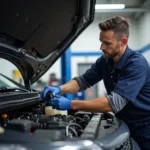 Gaithersburg MD Car Repair Mechanic Performing Oil Change