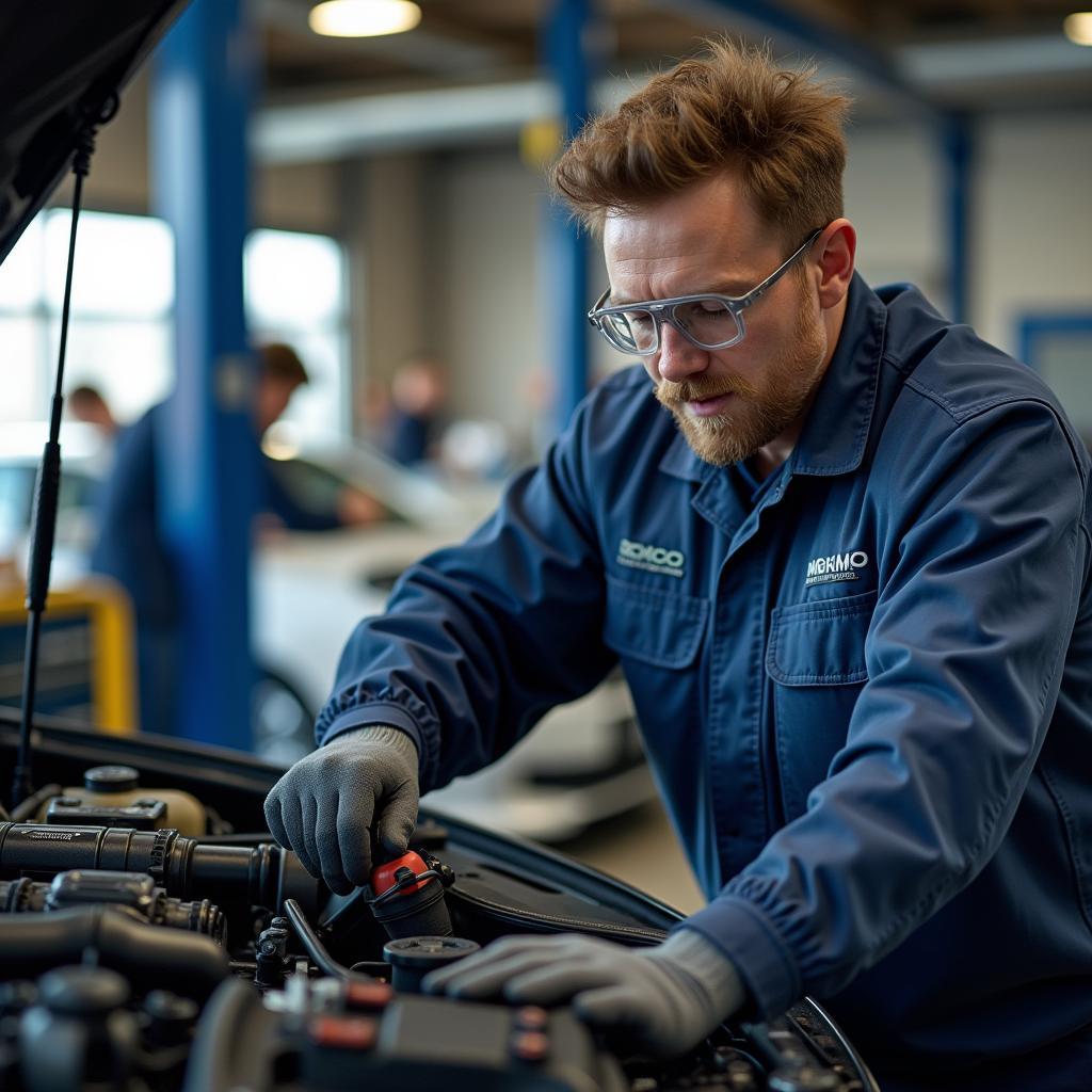 Geneva Car Service: Mechanic Working on a Car Engine