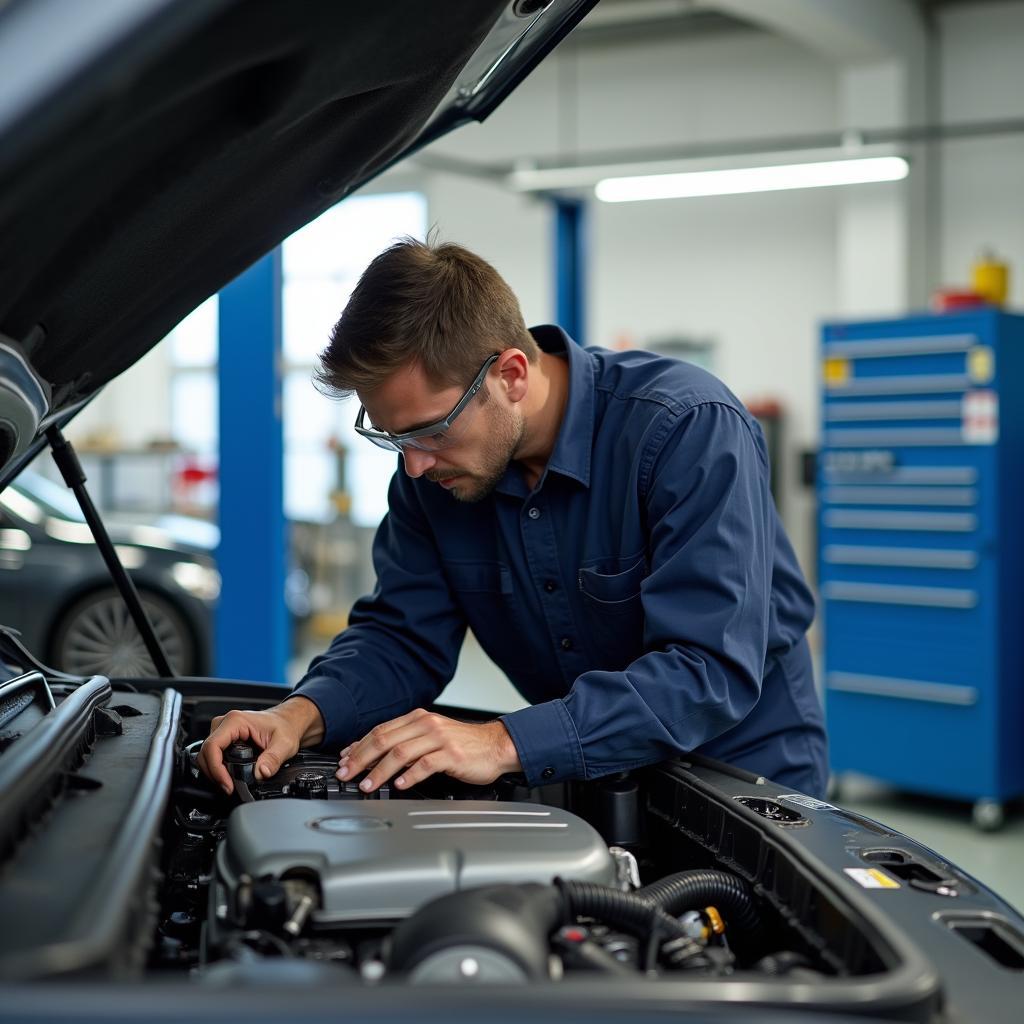 Certified Technician Working in a Genuine Car Service Center