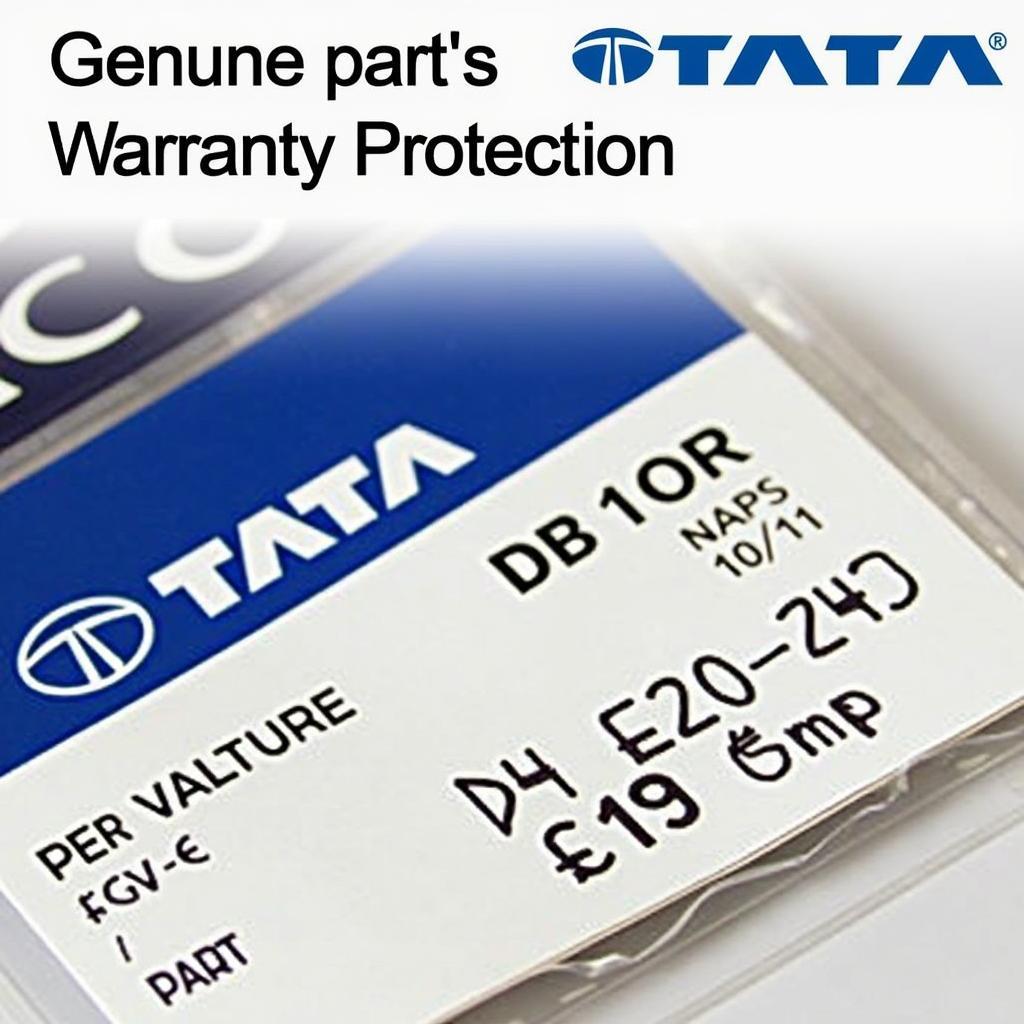 Close-up of genuine Tata parts packaging