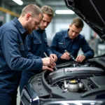 Certified Technicians Working on a German Car Engine