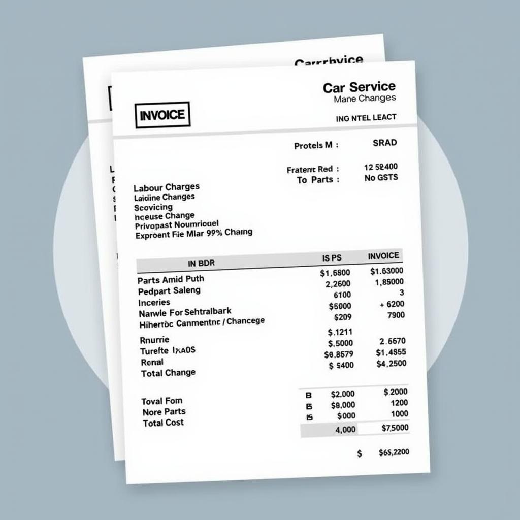 Example of a car service invoice showing GST on labour charges