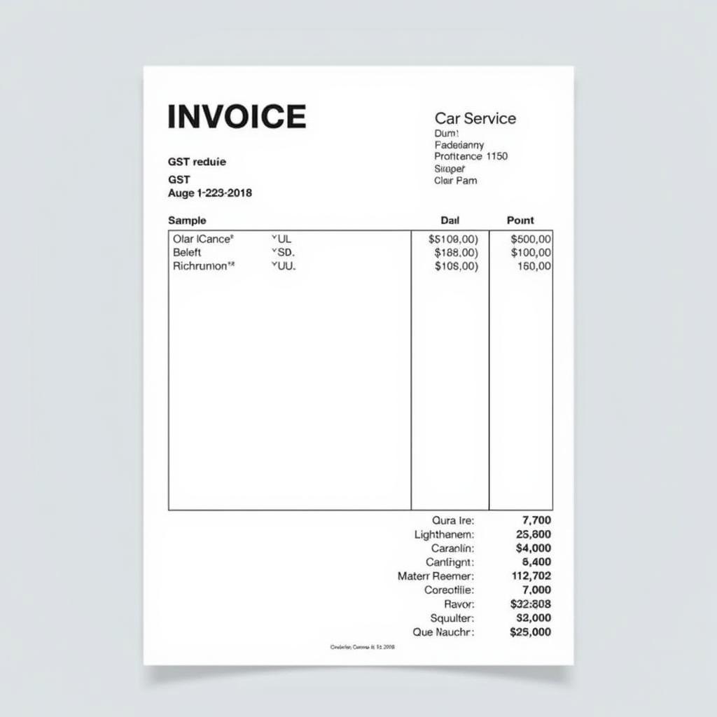 Example of a Car Service GST Invoice