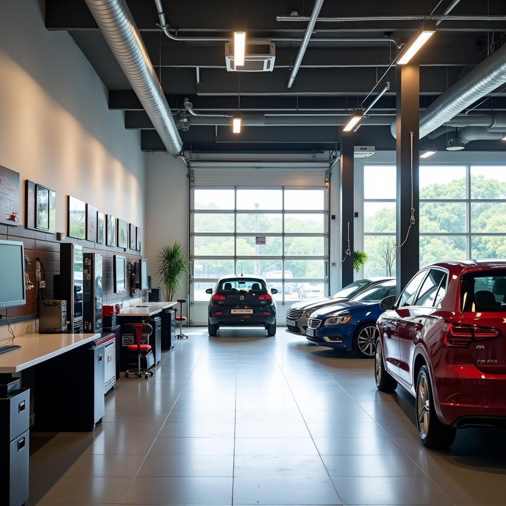 Modern and well-equipped car service showroom interior in Guduvanchery