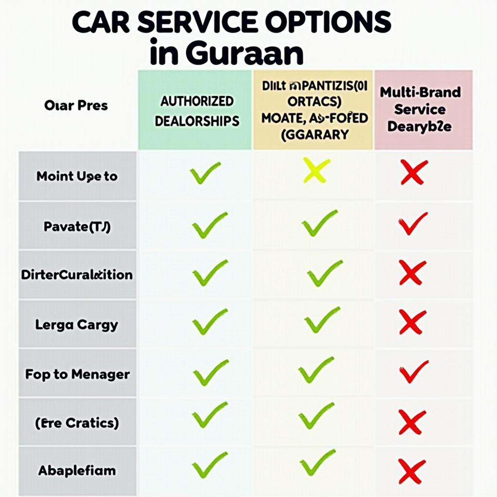 Comparison Chart of Car Service Options in Gurgaon