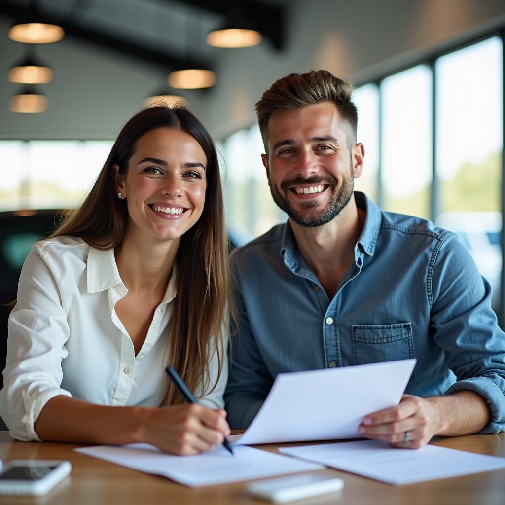 Happy Couple Buying Car with Credit Union Financing