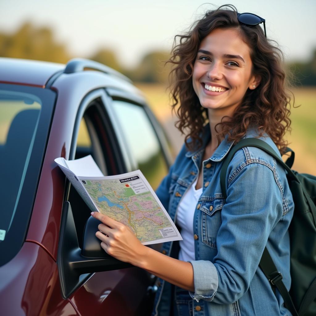 A satisfied customer with their rental car