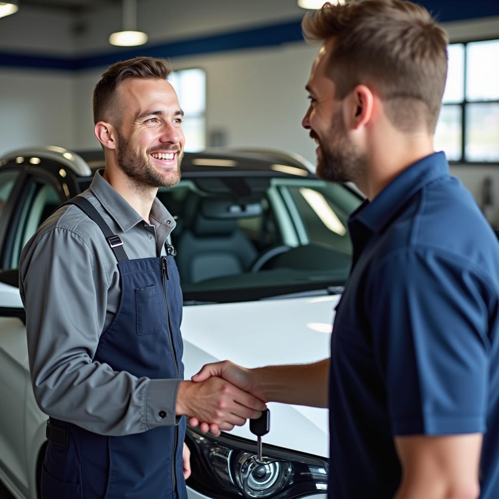 Happy Customer Receiving Serviced Car