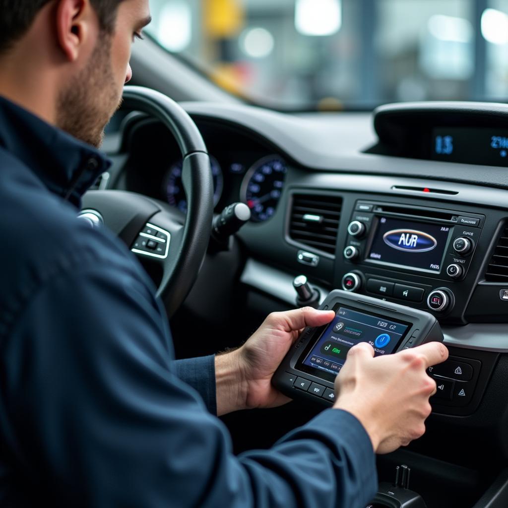 Technician Repairing Harman Car Audio System