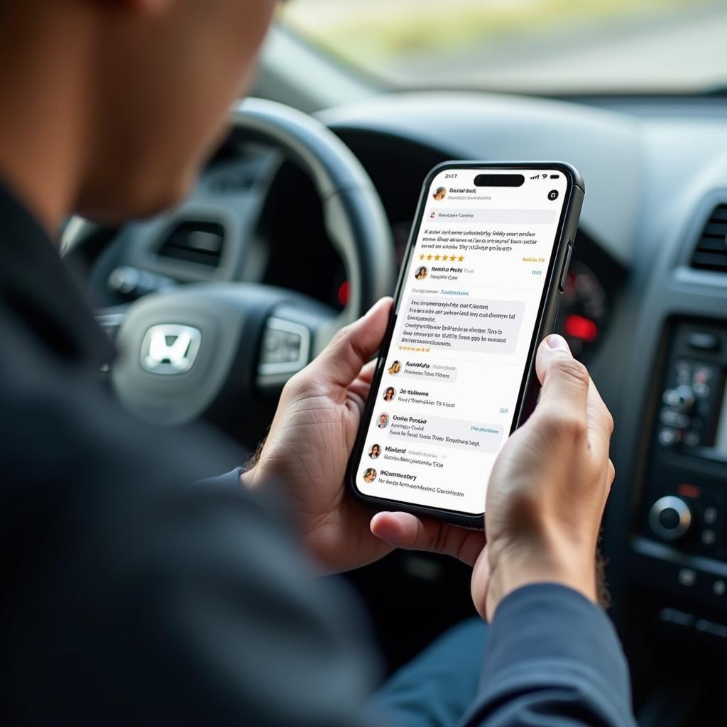 Customer Reading Online Reviews for Car Service in Hitechcity