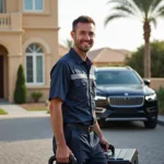 Mechanic Arriving for Home Service Car Repair in Dubai