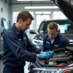 Honda Authorised Service Center Technicians Working on a Car