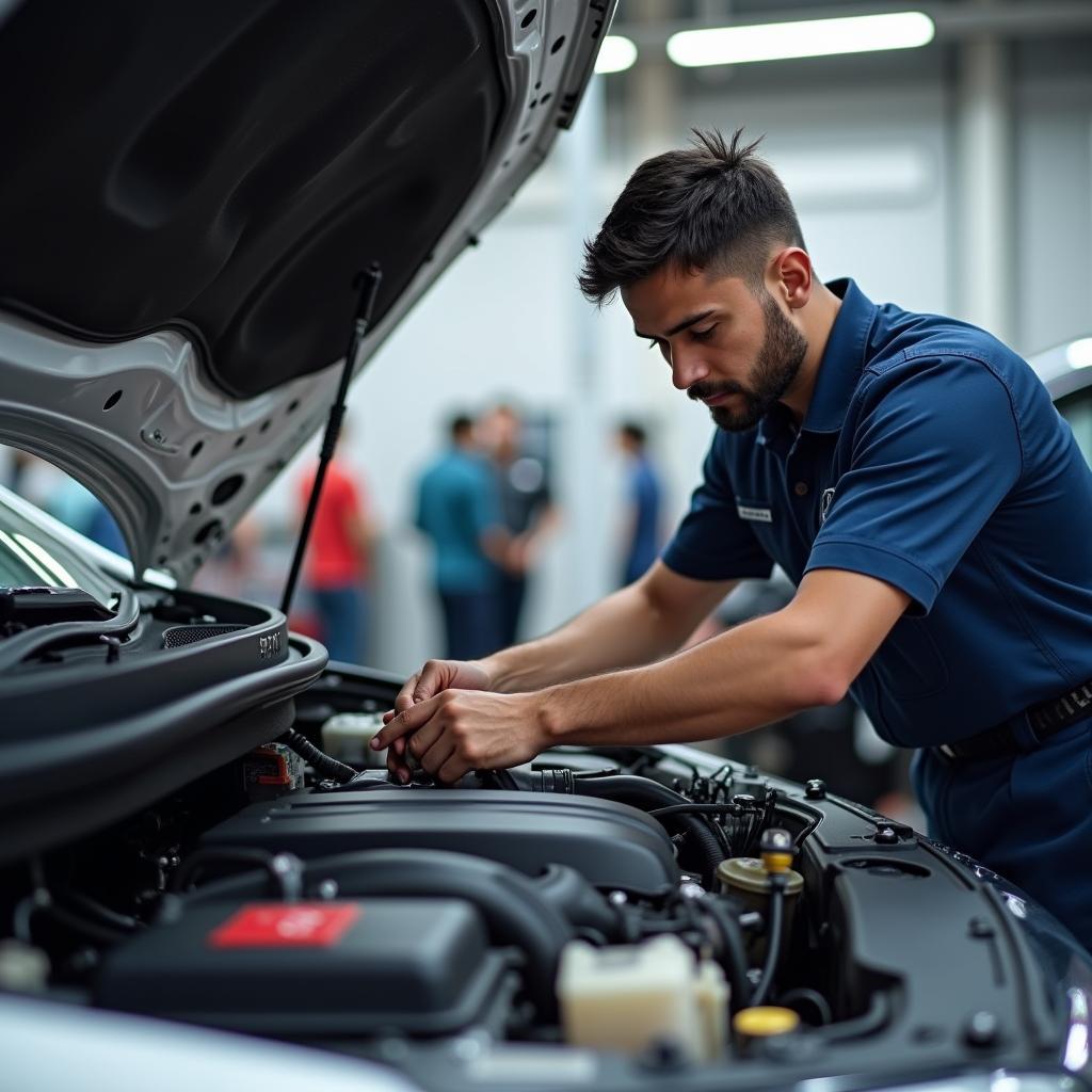 Honda Car Service Center Lucknow Mechanic Inspecting Engine