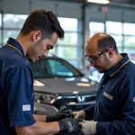 Honda Certified Technicians working on a car at a service centre in Angamaly