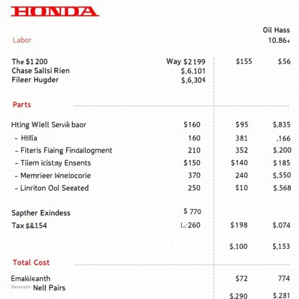 Honda Car Service Sample Bill Breakdown