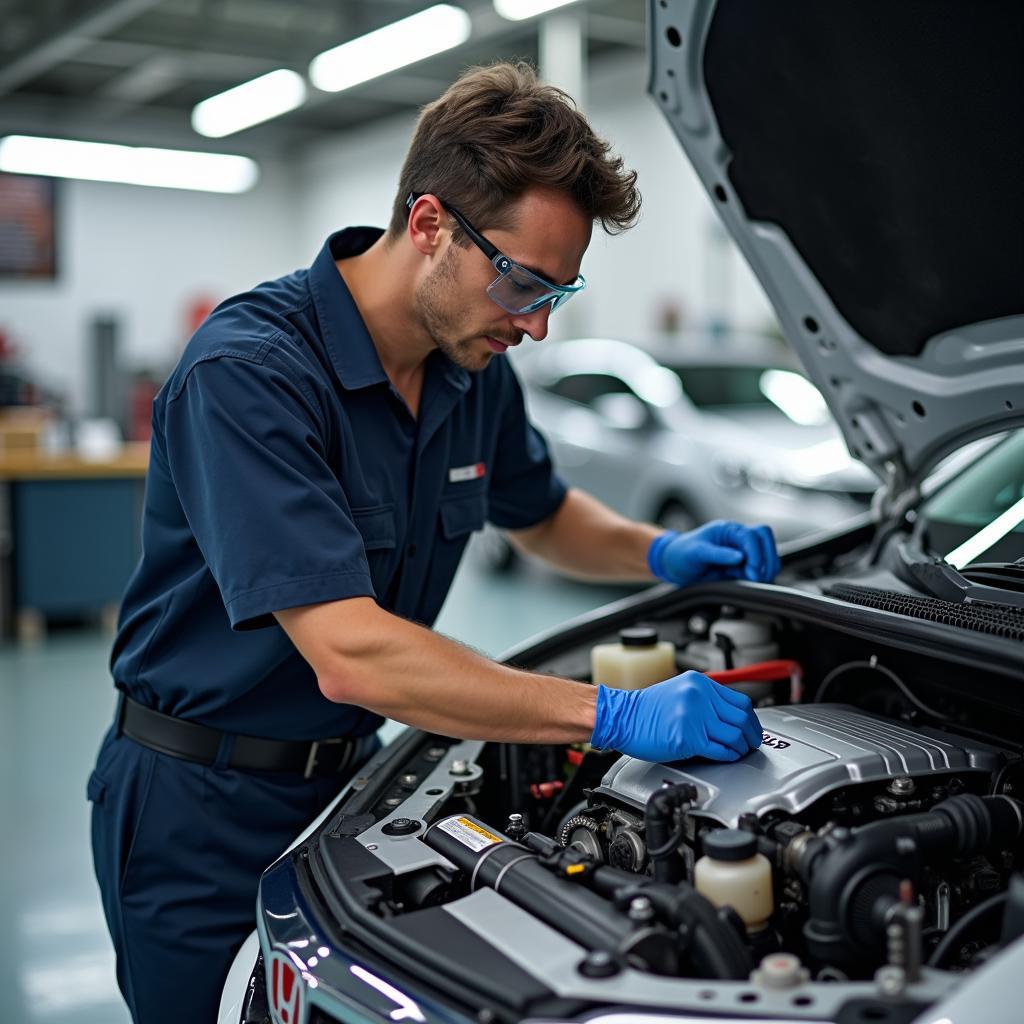 Honda Certified Technician Working on a Car Engine