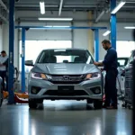 Honda City undergoing regular maintenance at a service centre in Surat