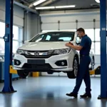 Honda City undergoing service at a reputable centre in Delhi Okhla