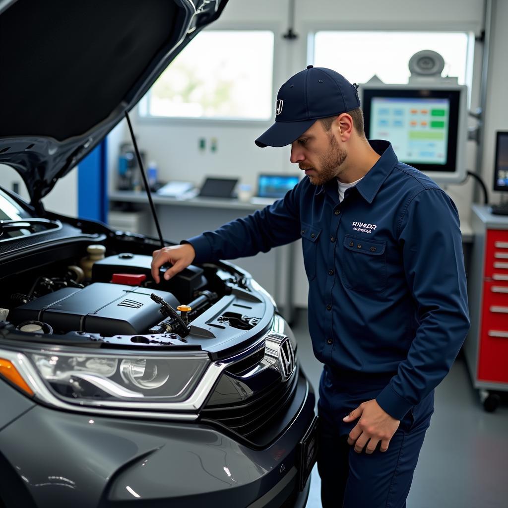 Honda CR-V undergoing repairs at a specialized Honda service centre in Magarpatta Pune