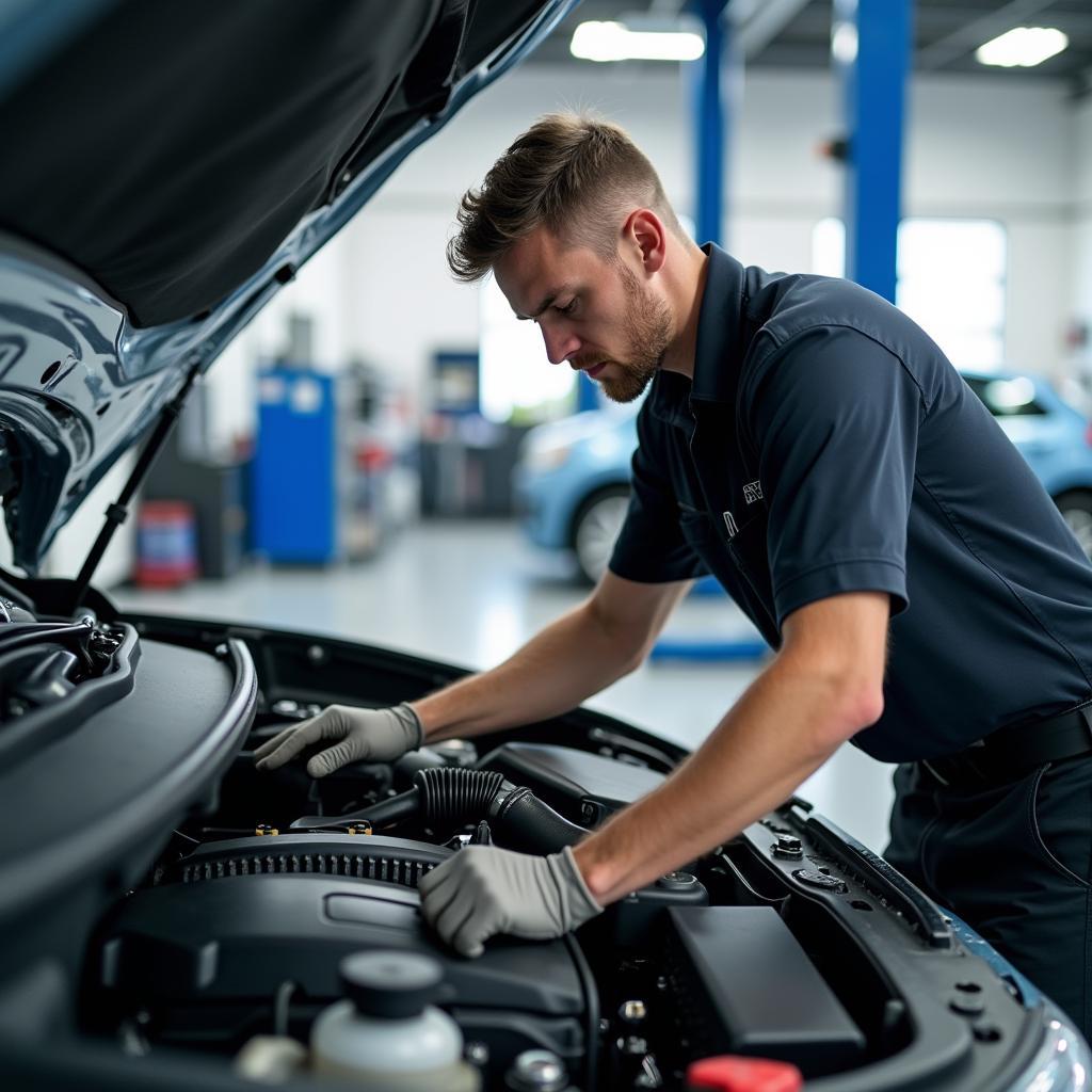 Honda Technician Working on a Car in a Service Center Near HSR Layout