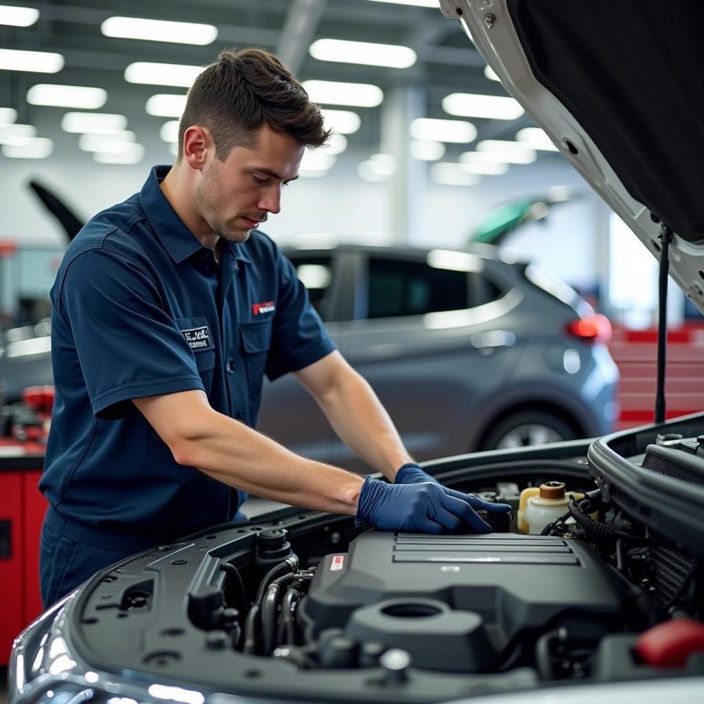 Certified Honda Technician Working on a Car Engine