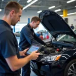 Honda Service Center Technicians Working on a Car