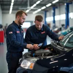 Certified Honda Technicians Working on a Vehicle