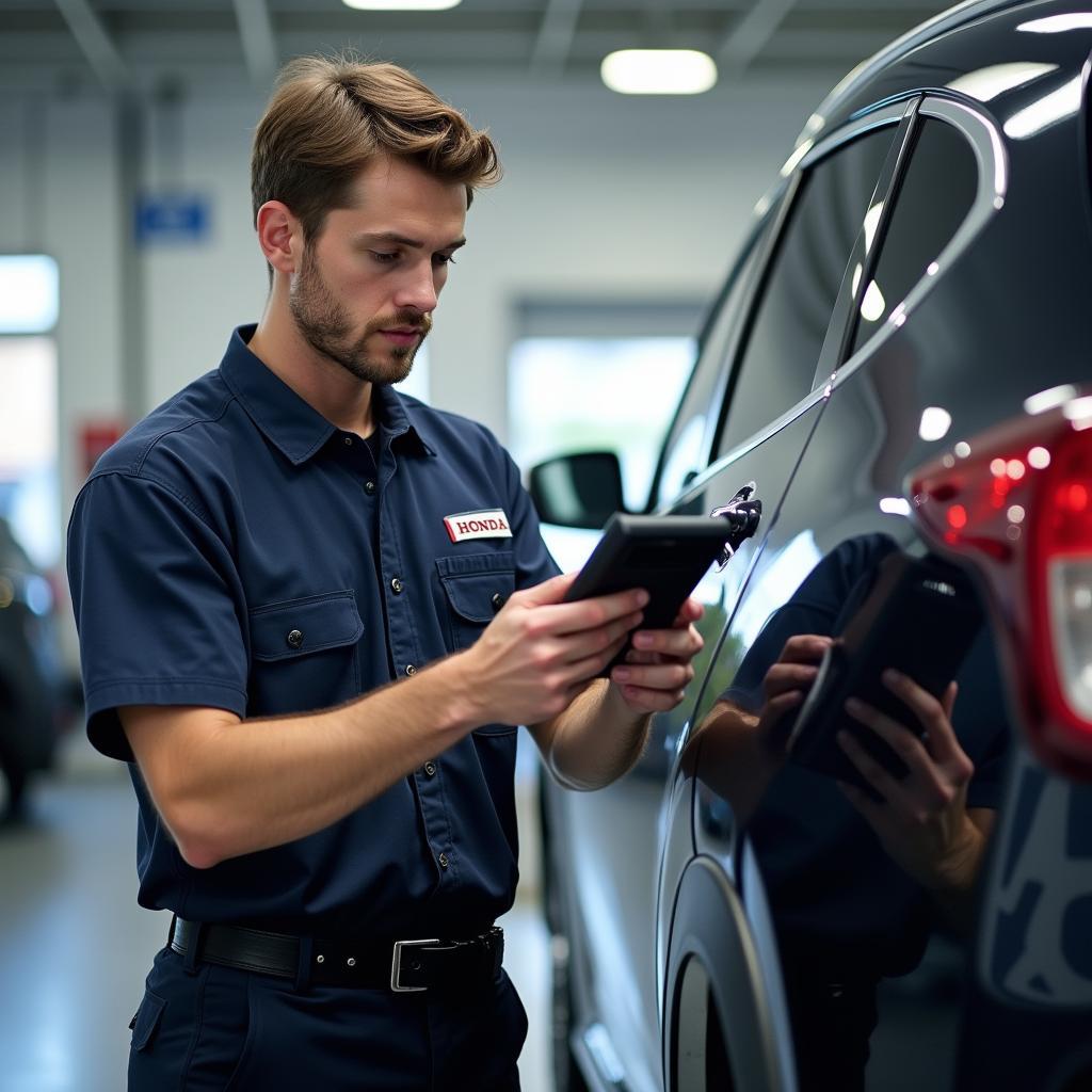 Honda Service Centre Technician Checking Vehicle Diagnostics