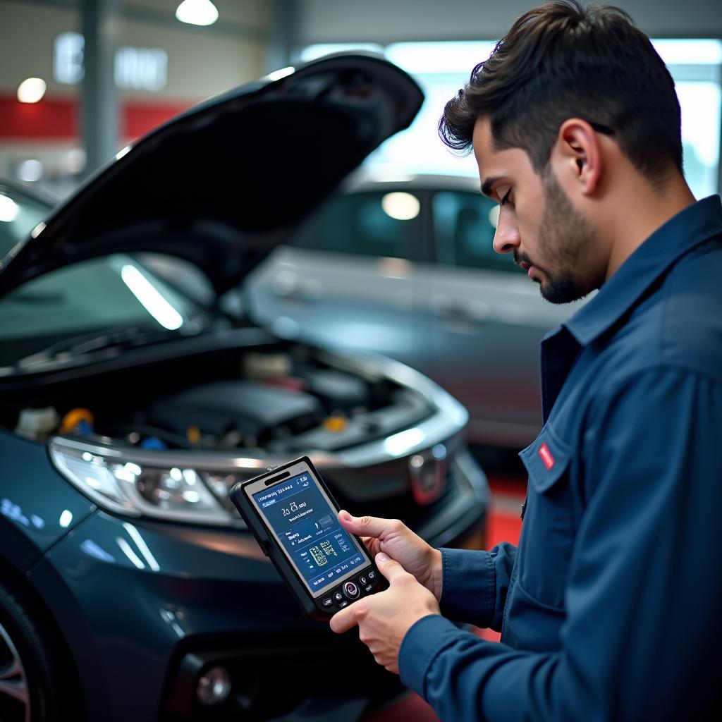 Honda Technician Using Diagnostic Tools in Borivali