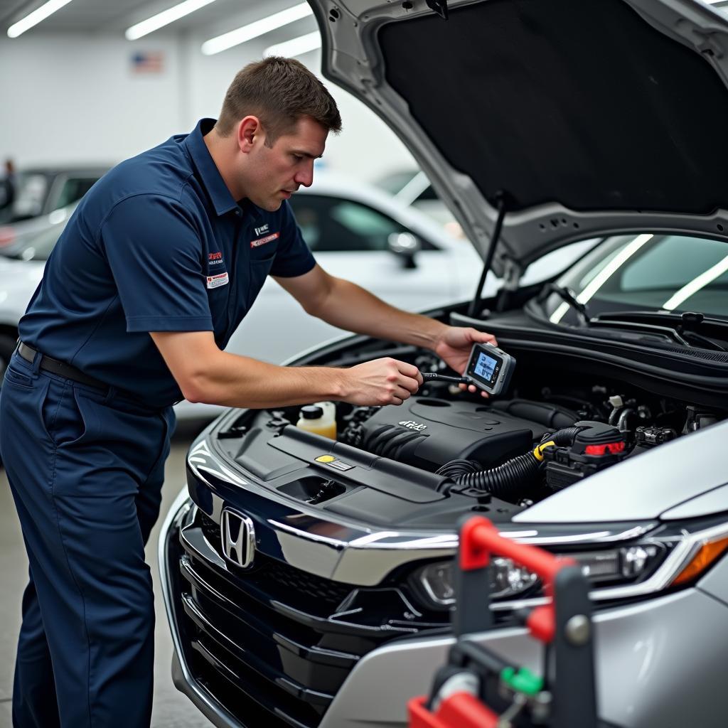 Honda Technician Performing Engine Diagnostics