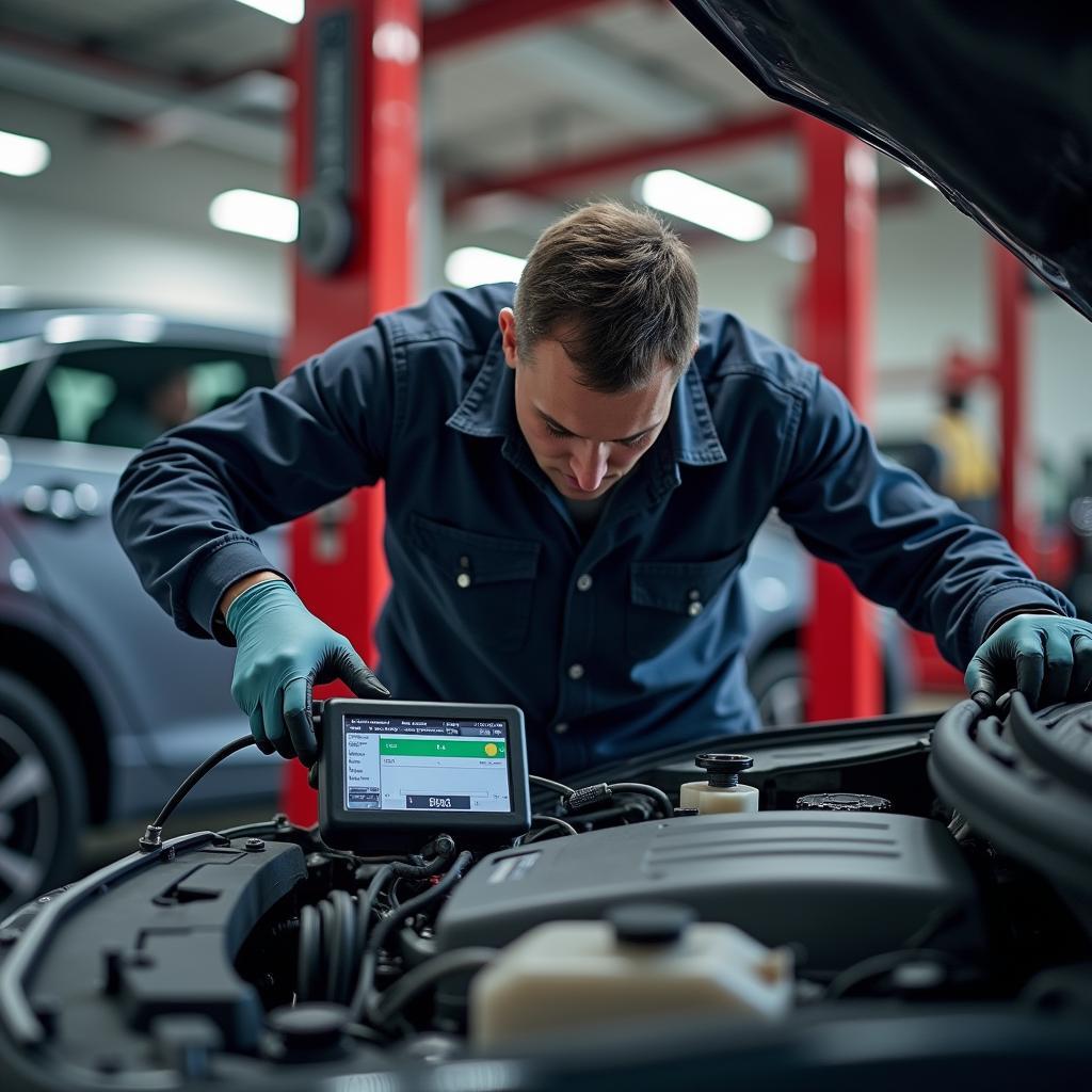 Honda Technician Performing Engine Diagnostics