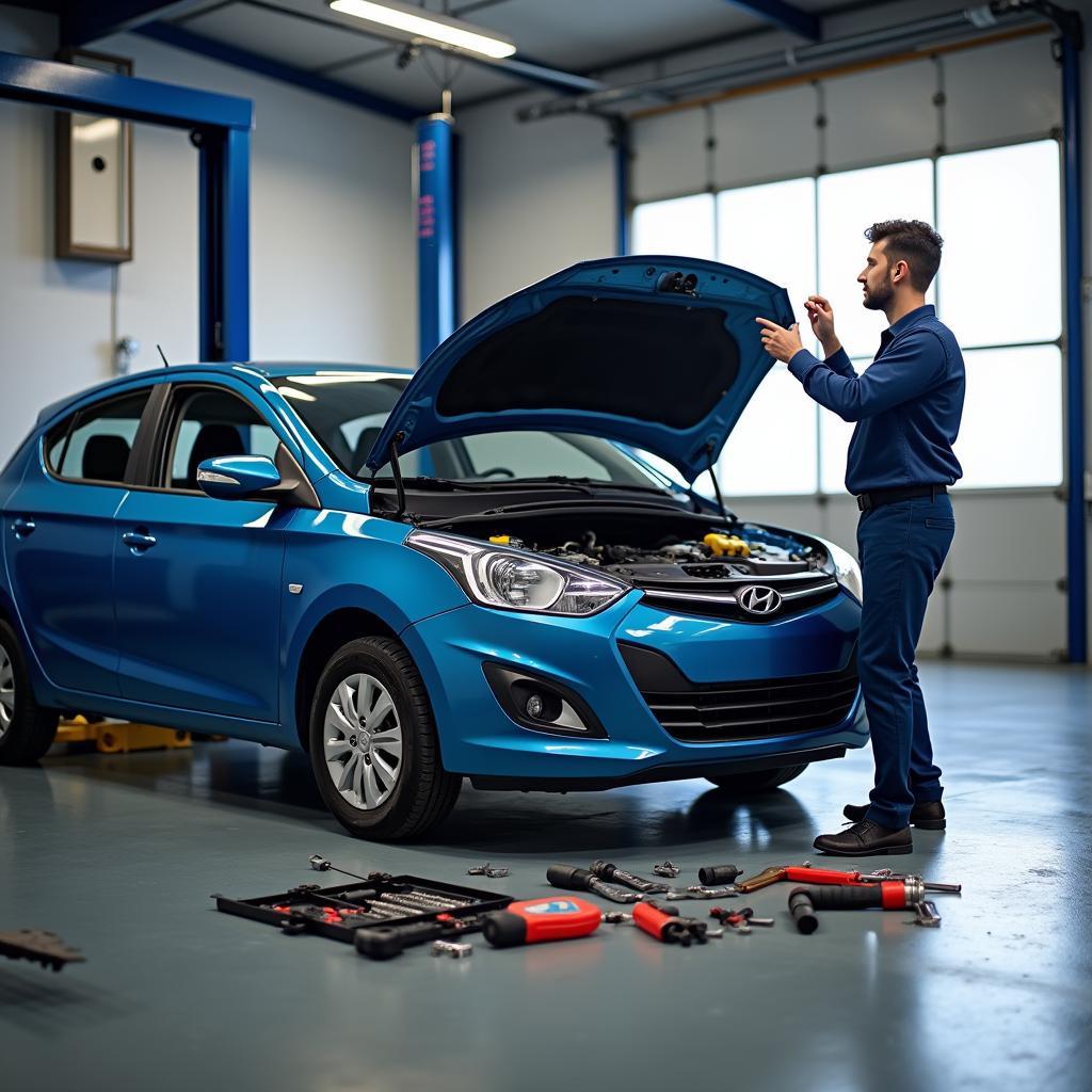 Hyundai Eon undergoing regular service and maintenance.