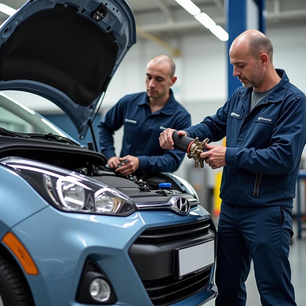 Certified Mechanics Working on a Hyundai i10