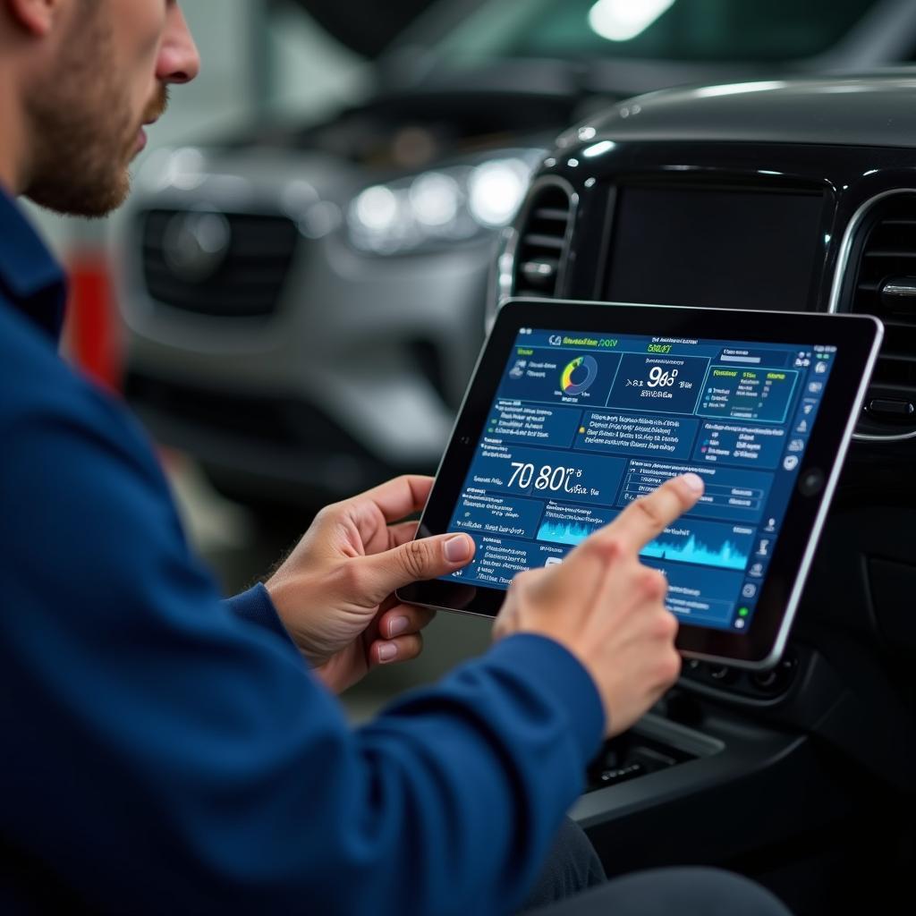 Mechanic Performing Remote Diagnostics on a Vehicle Using i1o