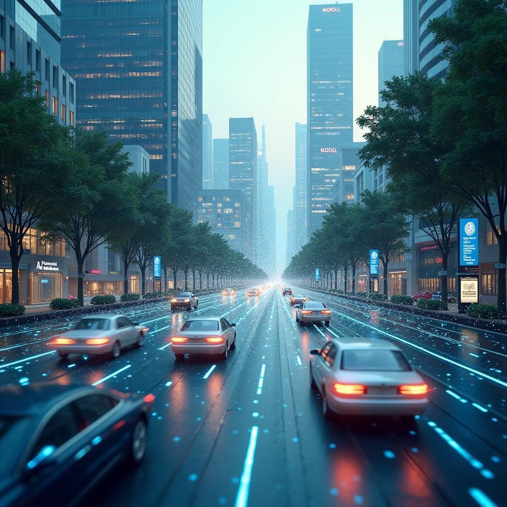 Connected Car in a Futuristic Cityscape with i1o Integration