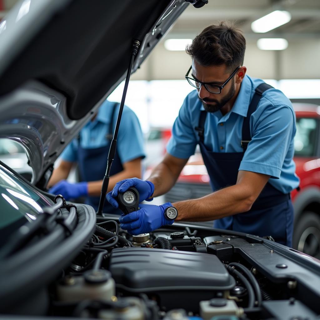 Mechanic Checking Car Engine in Jalladianpettai